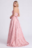 Vestido longo de dama de honor cor-de-rosa em cetim em linha A com laço