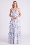 Vestido de dama de honor longo com alças finas em chiffon cor-de-rosa A-Line com folhos