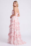 Vestido de dama de honor longo com alças finas em chiffon cor-de-rosa A-Line com folhos