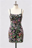 Vestido Curto de Finalistas Bodycon Bordado Floral Lilas, Vestido Curto de Regresso a Casa com Renda nas Costas