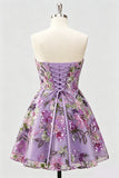 Vestido de Finalistas Florais Lilas, Lantejoulas, com renda nas costas