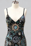 Bodycon azul-marinho com alças finas, lantejoulas, vestido curto de regresso a casa com renda nas costas