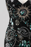 Bodycon azul-marinho com alças finas, lantejoulas, vestido curto de regresso a casa com renda nas costas