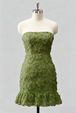 Vestido de Homecoming Bodycon Azul-Claro, Sem Alças, com Bordas Florais e Missangas, Bodycon Azul Claro