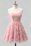 Vestido de Finalistas Florais com Missangas A-Line Dusty Rose Sweetheart e renda nas costas