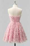 Vestido de Finalistas Florais com Missangas A-Line Dusty Rose Sweetheart e renda nas costas