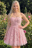 Vestido de Finalistas Florais com Missangas A-Line Dusty Rose Sweetheart e renda nas costas