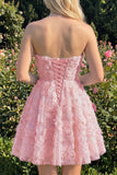 Vestido de Finalistas Florais com Missangas A-Line Dusty Rose Sweetheart e renda nas costas