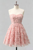 Vestido de Finalistas Florais com Missangas A-Line Dusty Rose Sweetheart e renda nas costas