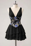 Vestido de Finalistas Rosa, Floral Rosa em V, com Lantejoulas em Estafetas, Linha A com Renda nas Costas