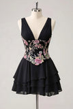 Vestido de Finalistas Rosa, Floral Rosa em V, com Lantejoulas em Estafetas, Linha A com Renda nas Costas