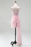 Espartilho cor-de-rosa com cordas franzidas, vestido de regresso a casa com faixa