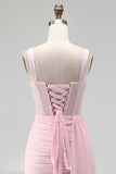 Espartilho cor-de-rosa com cordas franzidas, vestido de regresso a casa com faixa