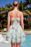 Sweetheart A-Line Rosa Floral, Franzidas, Vestido de Finalistas com Folhos e Laço