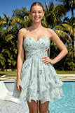 Sweetheart A-Line Rosa Floral, Franzidas, Vestido de Finalistas com Folhos e Laço