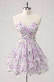 Sweetheart A-Line Rosa Floral, Franzidas, Vestido de Finalistas com Folhos e Laço