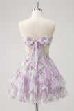 Sweetheart A-Line Rosa Floral, Franzidas, Vestido de Finalistas com Folhos e Laço