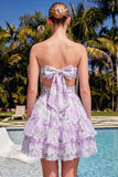 Sweetheart A-Line Rosa Floral, Franzidas, Vestido de Finalistas com Folhos e Laço