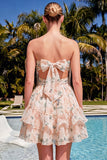 Sweetheart A-Line Rosa Floral, Franzidas, Vestido de Finalistas com Folhos e Laço