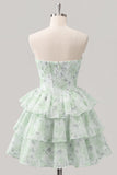 Espartilho floral cor-de-rosa em A-Line em camadas Vestido Curto de Regresso a Casa
