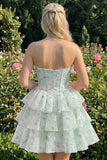 Espartilho floral cor-de-rosa em A-Line em camadas Vestido Curto de Regresso a Casa