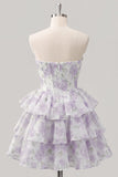 Espartilho floral cor-de-rosa em A-Line em camadas Vestido Curto de Regresso a Casa