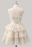 Espartilho floral cor-de-rosa em A-Line em camadas Vestido Curto de Regresso a Casa