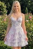 Vestido de regresso a casa, com alças finas em A-Line em camadas cor-de-rosa, com folhos