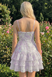 Vestido de regresso a casa, com alças finas em A-Line em camadas cor-de-rosa, com folhos