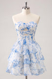Vestido de Finalistas em Chiffon Floral em Pedaços Azul Claro