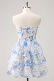 Vestido de Finalistas em Chiffon Floral em Pedaços Azul Claro