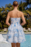 Vestido de Finalistas em Chiffon Floral em Pedaços Azul Claro
