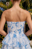 Vestido de Finalistas em Chiffon Floral em Pedaços Azul Claro