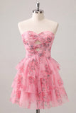 Vestido de Finalistas em Chiffon Floral em Pedaços Azul Claro