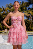 Vestido de Finalistas em Chiffon Floral em Pedaços Azul Claro