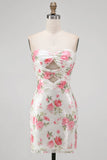 Vestido de Homecoming com Lantejoulas Florais Bodycon Coração Brilhante Com Renda nas Costas