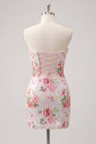 Vestido de Homecoming com Lantejoulas Florais Bodycon Coração Brilhante Com Renda nas Costas