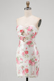 Vestido de Homecoming com Lantejoulas Florais Bodycon Coração Brilhante Com Renda nas Costas
