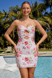 Vestido de Homecoming com Lantejoulas Florais Bodycon Coração Brilhante Com Renda nas Costas