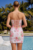Vestido de Homecoming com Lantejoulas Florais Bodycon Coração Brilhante Com Renda nas Costas