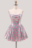 Vestido de Finalistas Cor-de-Rosa A-Line Sem Alças Cintilantes com Laço
