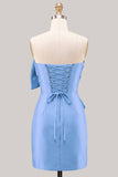 Vestido de regresso a casa justo, cetim azul sem alças, apertado e laço