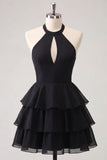 Vestido de Finalistas de Finalistas com decote em chiffon com decote em A-Line Flor Azul