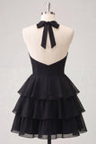 Vestido de Finalistas de Finalistas com decote em chiffon com decote em A-Line Flor Azul