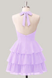 Vestido de Finalistas de Finalistas com decote em chiffon com decote em A-Line Flor Azul