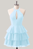 Vestido de Finalistas de Finalistas com decote em chiffon com decote em A-Line Flor Azul