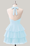 Vestido de Finalistas de Finalistas com decote em chiffon com decote em A-Line Flor Azul