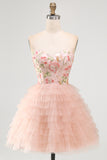Vestido de Finalistas Rosa Linha A em camadas florais com lantejoulas, vestido de regresso a casa