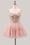 Vestido de Finalistas Rosa Linha A em camadas florais com lantejoulas, vestido de regresso a casa