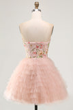 Vestido de Finalistas Rosa Linha A em camadas florais com lantejoulas, vestido de regresso a casa
